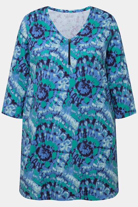 Longshirt, Batikmuster, Zipper, V-Ausschnitt, 3/4-Arm