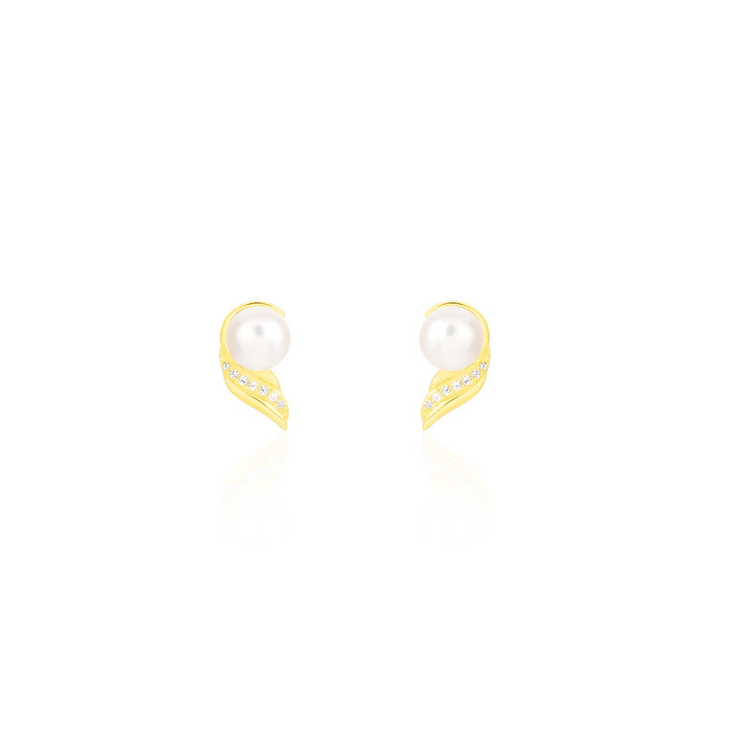 Boucles D'oreilles Puces Antoinette Or Jaune Perle De Culture