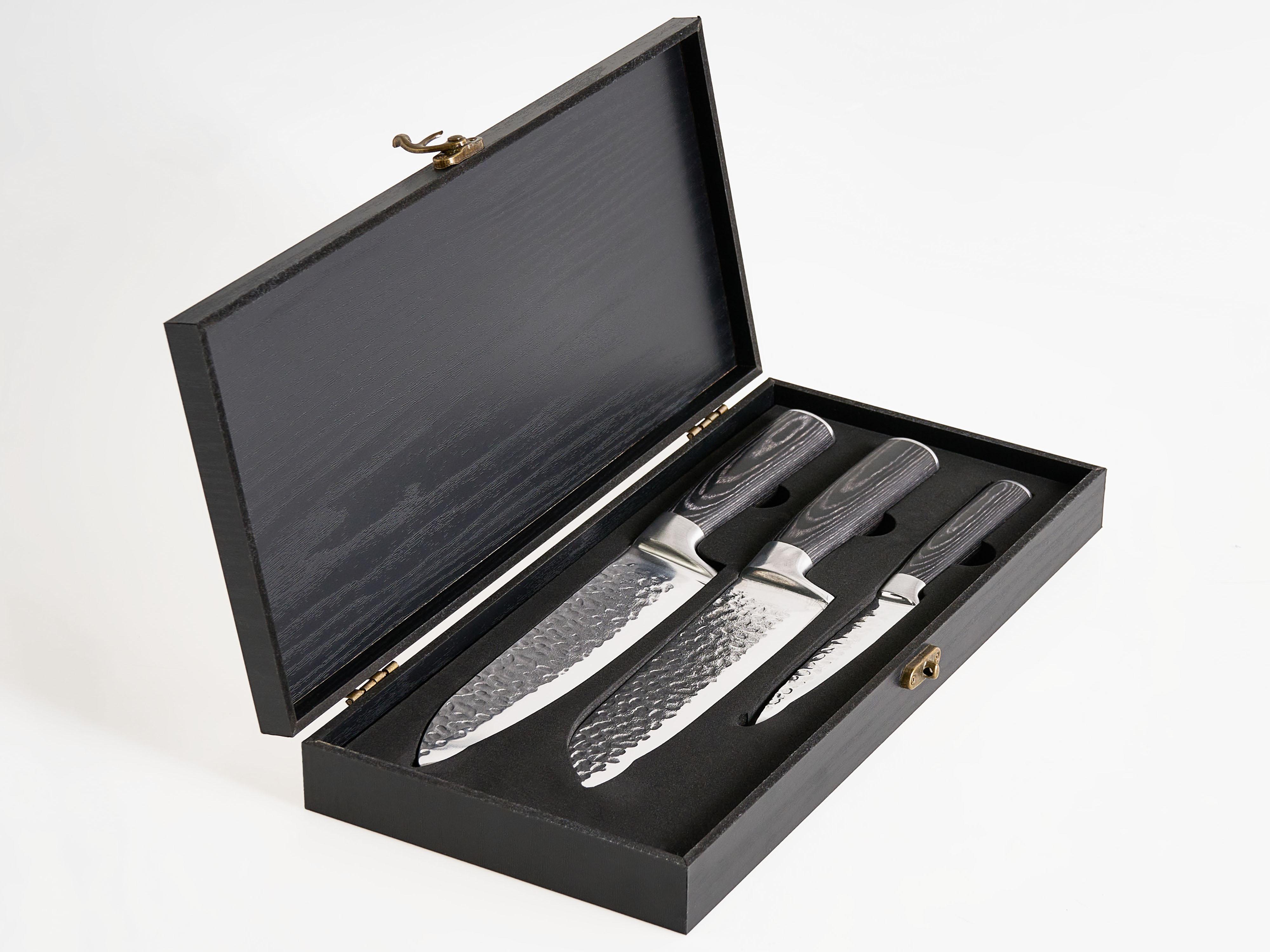 Set van 3 messen damascusstaal KASHIWA Zwart