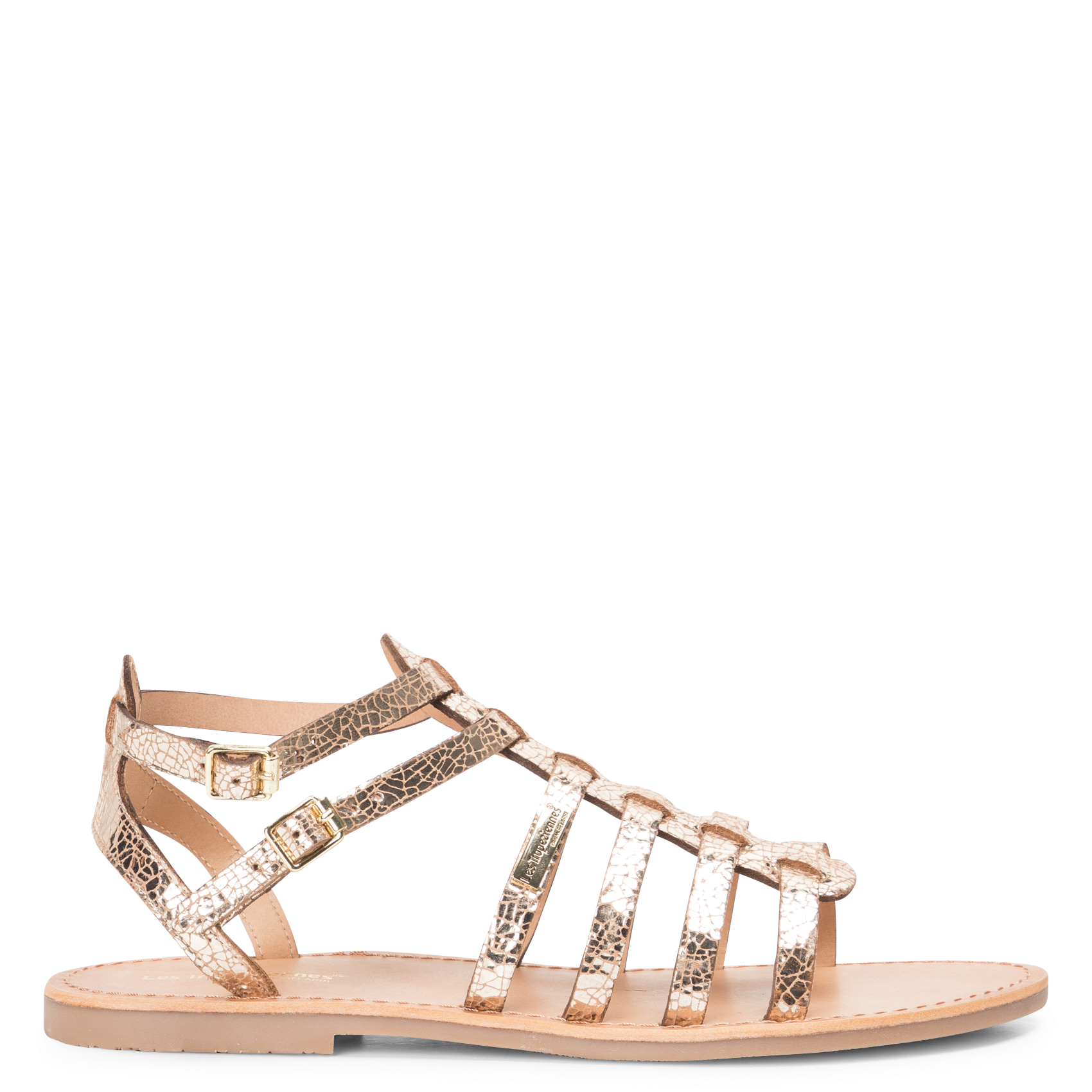 HIKAELA - Sandales plates en cuir | Doré