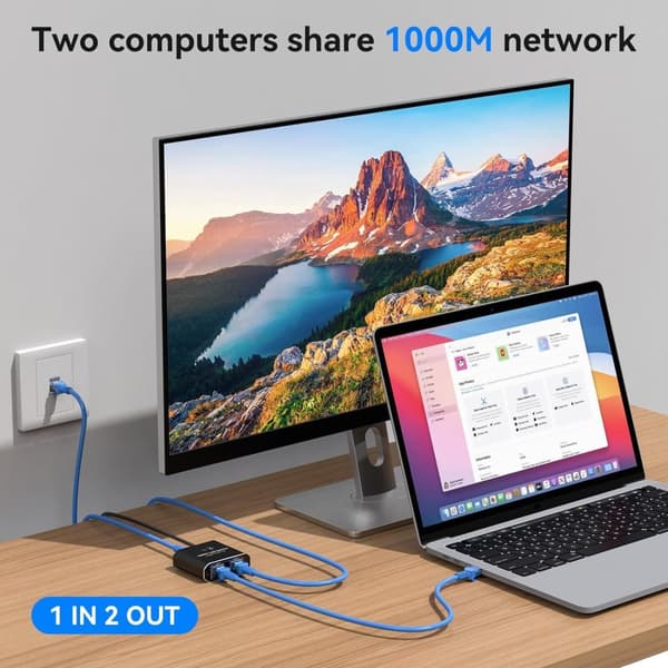 NÖRDIC RJ45-splitter 1 til 2 Ethernet Giga 1000Mbps Nettverk