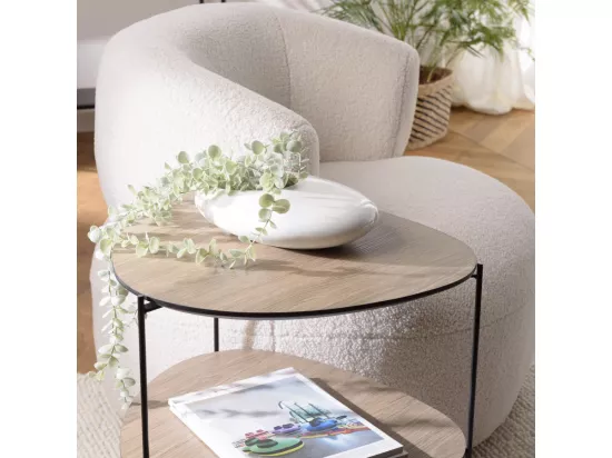 FLEUR - Table d'appoint 2 plateaux ovoïdes couleur mocha pieds métal