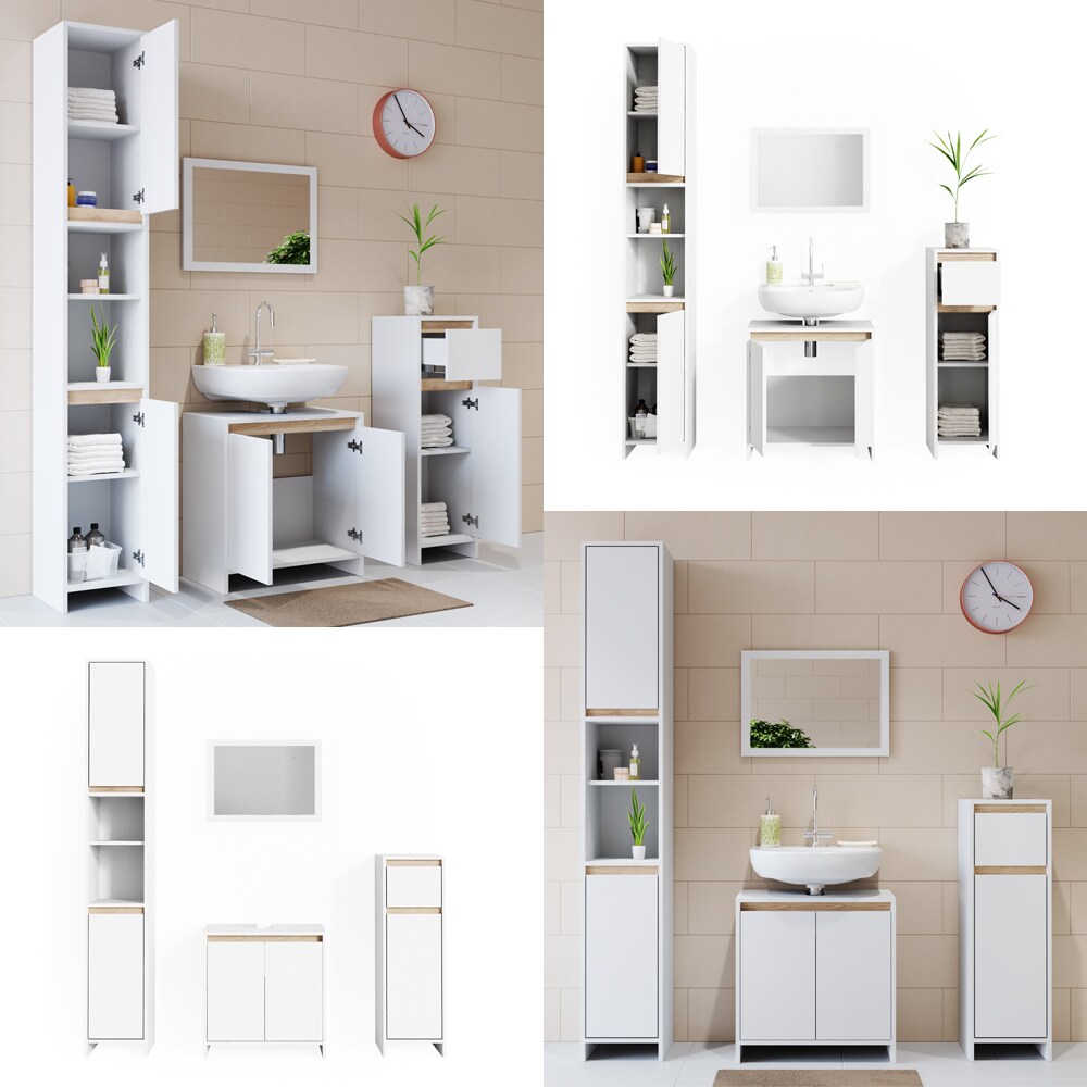 VICCO Badmöbel Set EMMA Weiß Sonoma Eiche Spiegel Unterschrank Hochschrank Midi
