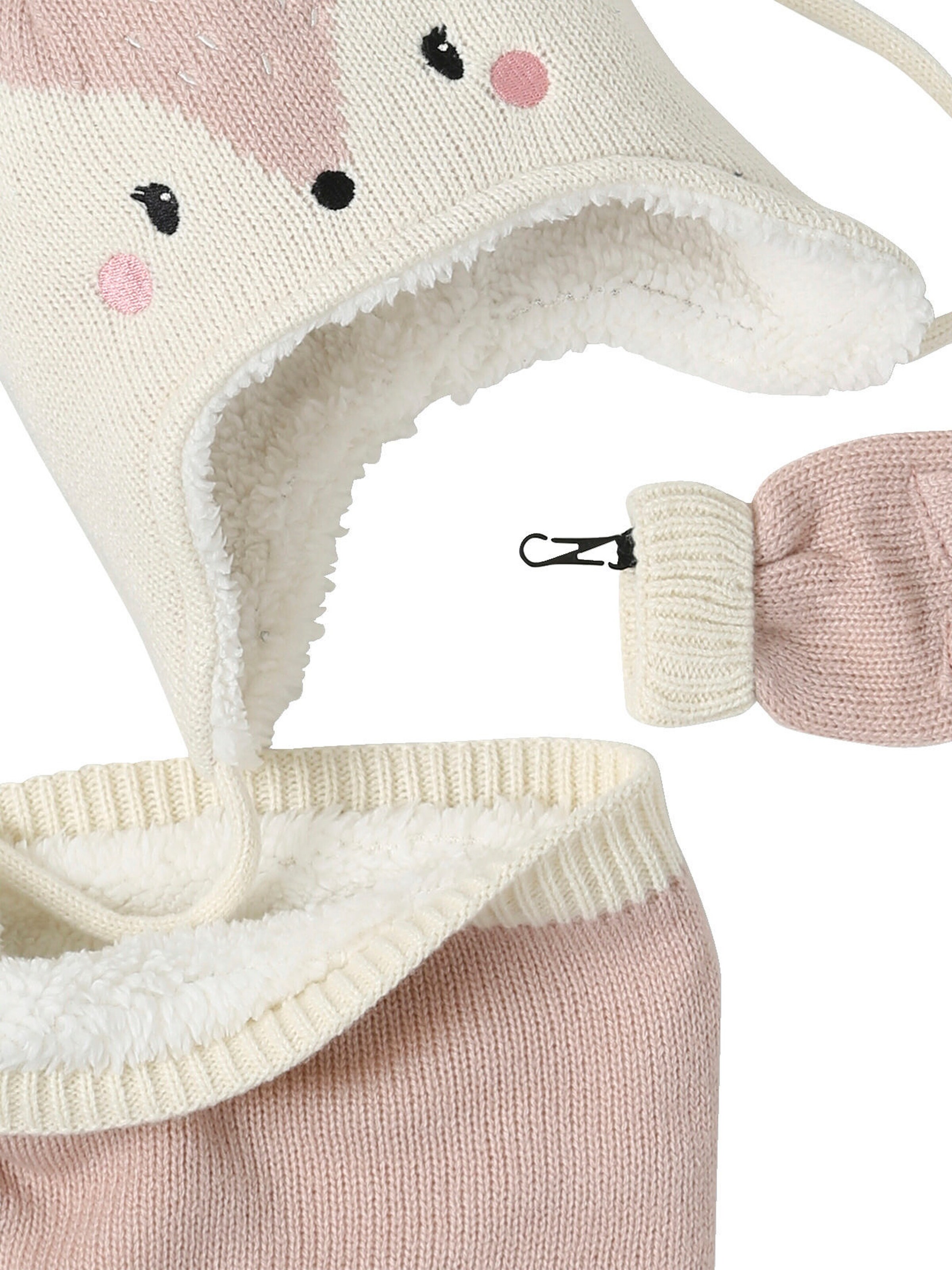 Vertbaudet Mädchen Baby-Set: Mütze, Rundschal & Fäustlinge, Katze hellrosa