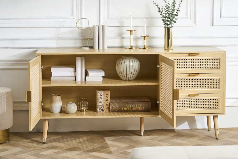 Design Sideboard VIENNA 155cm Wiener Geflecht Rattan Kommode mit Schubladen