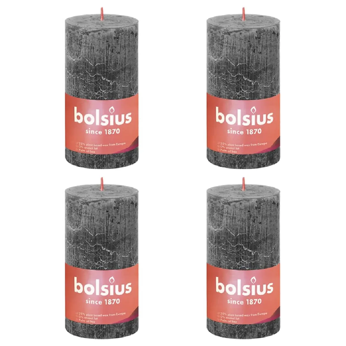 Bolsius Bougies pilier Shine 4 pcs Gris orageux