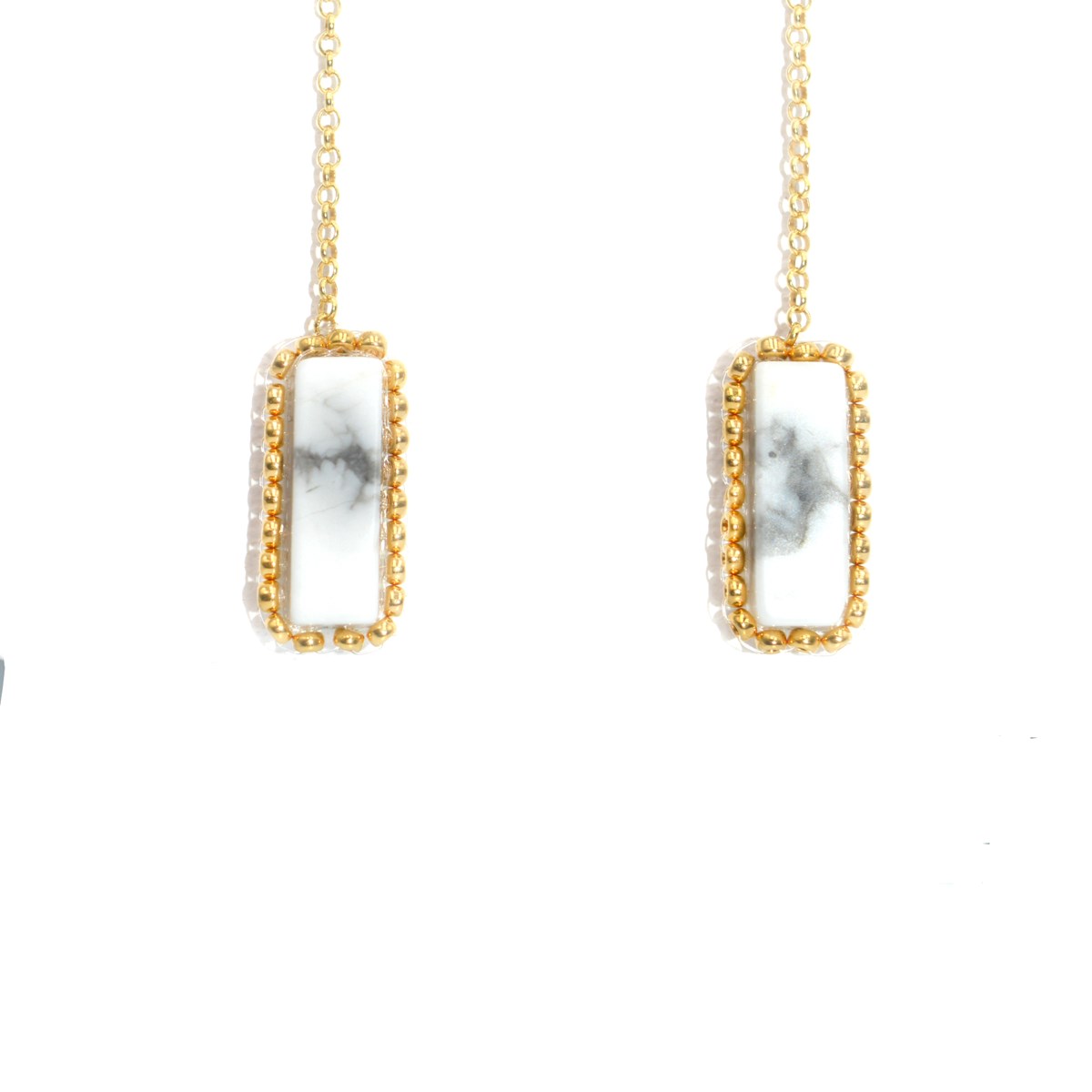 Boucles d'oreilles pendante perles tissées mains howlite-Doré à l'or fin