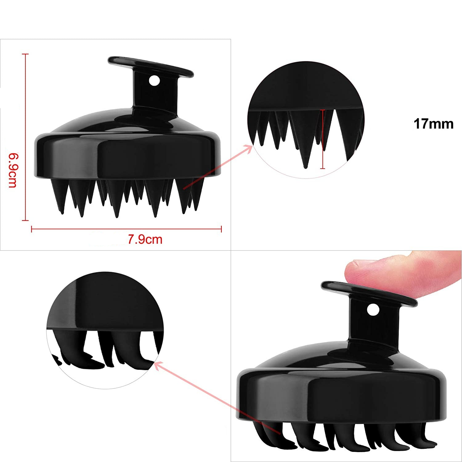 (Ø8cm) Silikon Kopfhaut Massage Bürste Shampoo Scalp Massager - Schwarz