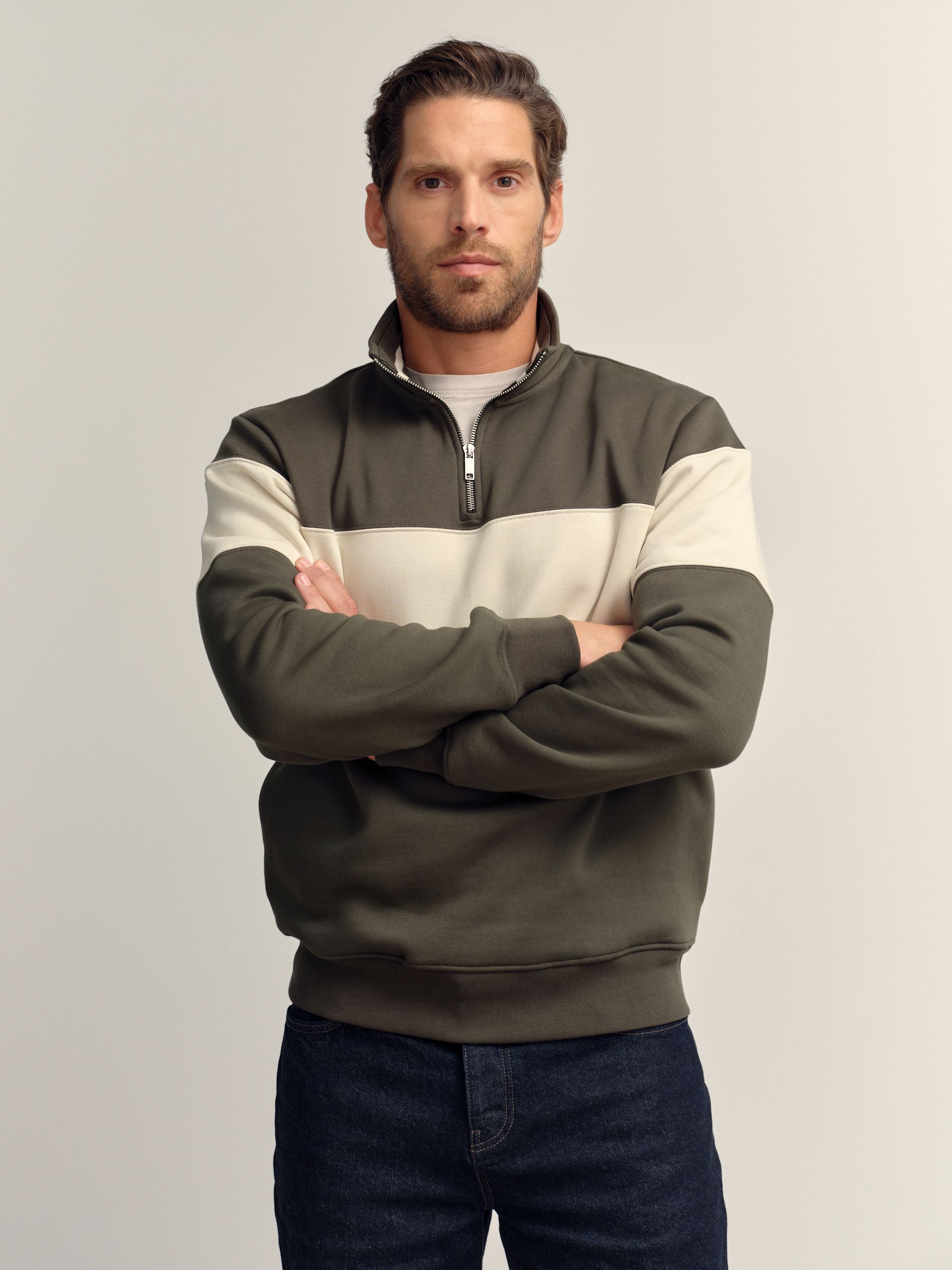Groen/neutraal - Kwartrits - Sweatshirt met colourblocking