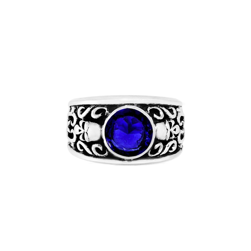 Bague Homme Argent Tête De Mort Pierre Bleue Solo Skulls