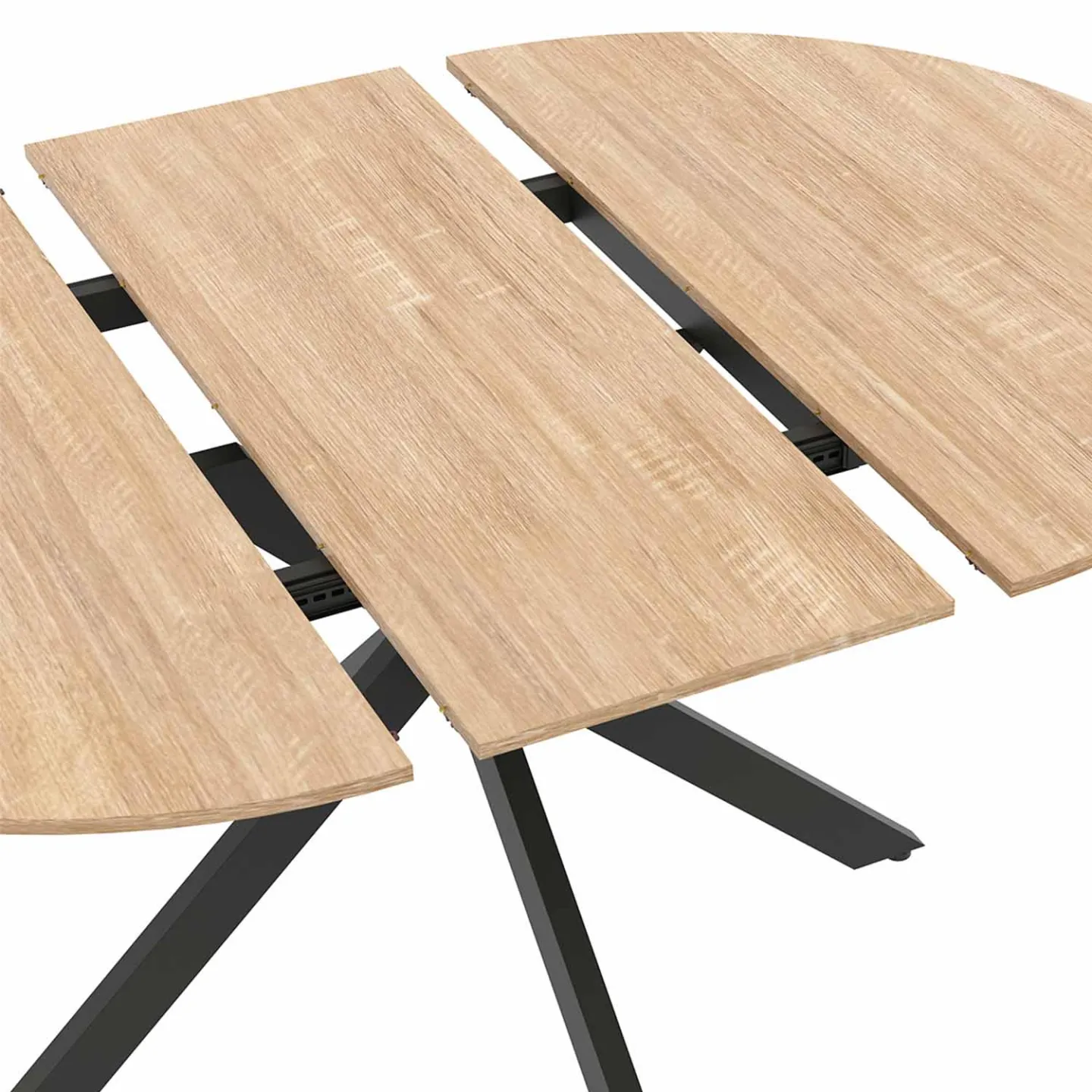 Table à manger extensible ronde ALIX 4-8 personnes pied araignée bois et noir 110-150 cm