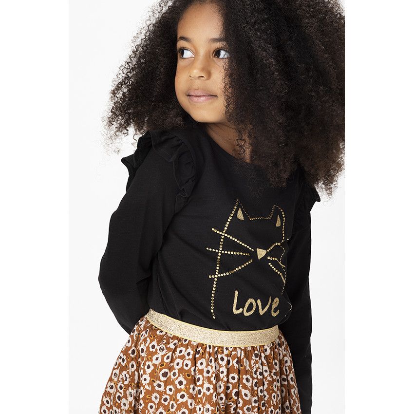 Jupe courte en voile de viscose imprimé fleurs pour fille - Marron