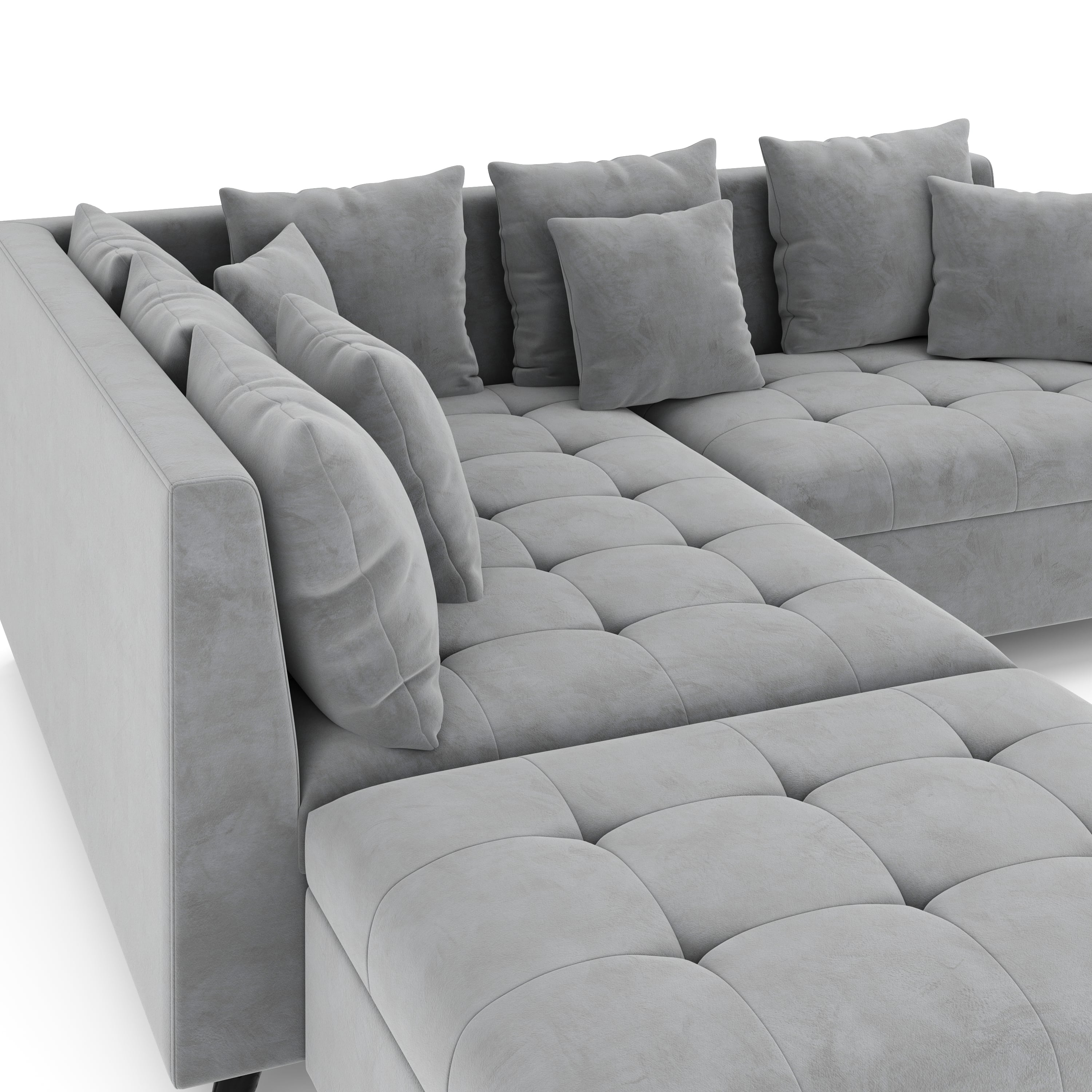 Ecksofa Samt mit Ottomane ELINA links grau