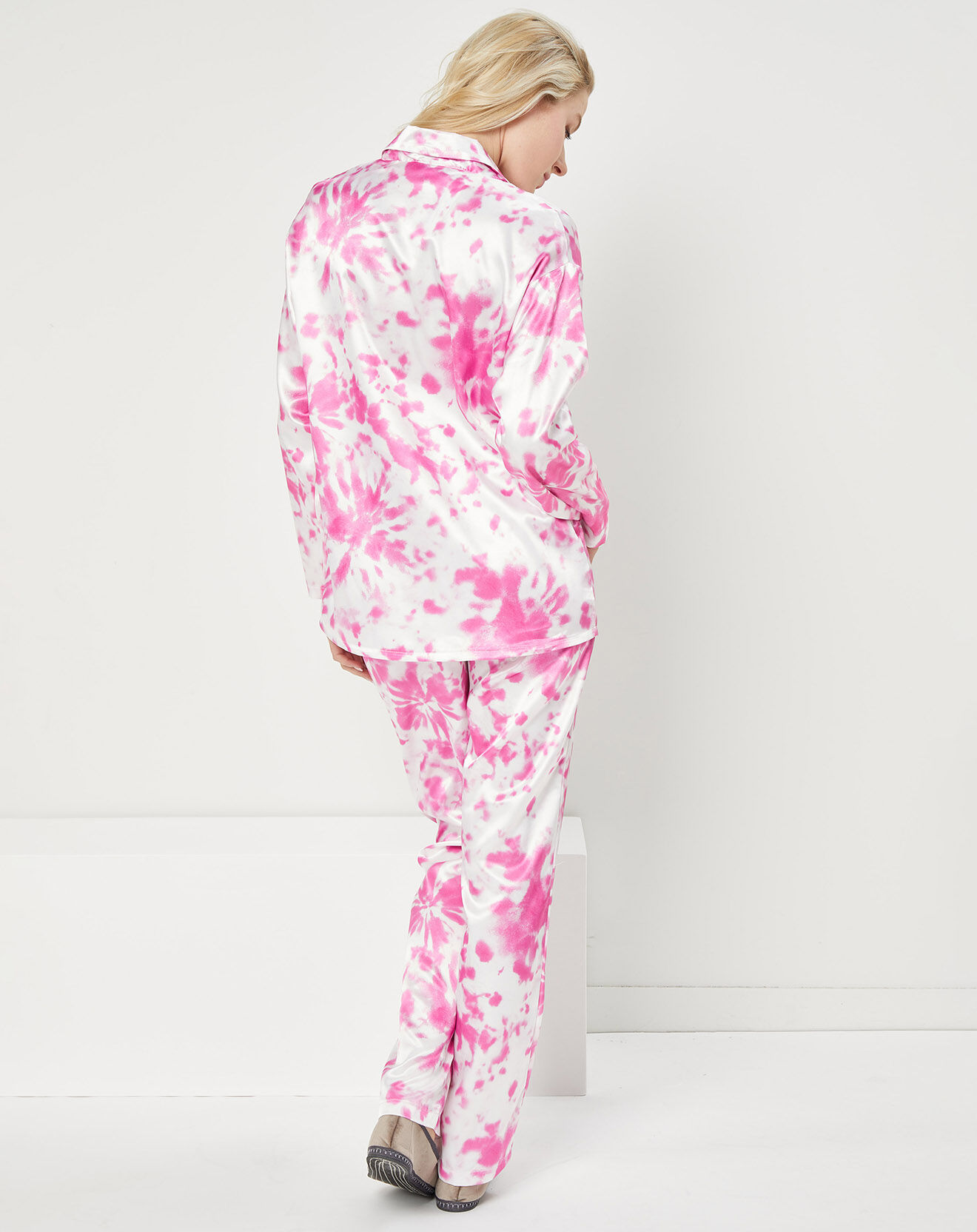 Quartier Latin Pyjama satiné Mathilde Tie & Dye rose/blanc