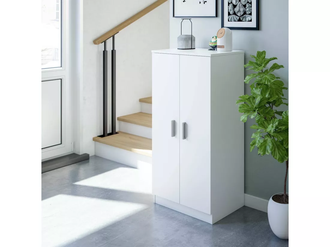 Armoire polyvalente Dbonucc, Armoire auxiliaire avec 2 portes, Armoire à chaussures basse avec 6 étagères, Étagère à chaussures moderne, 55x36h108 cm, Blanc