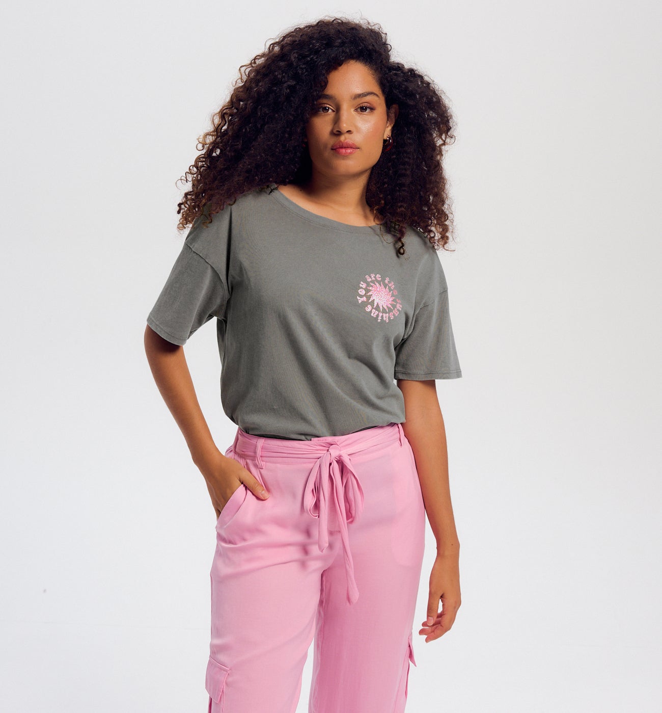 T-shirt à message Femme - Imprimé gris