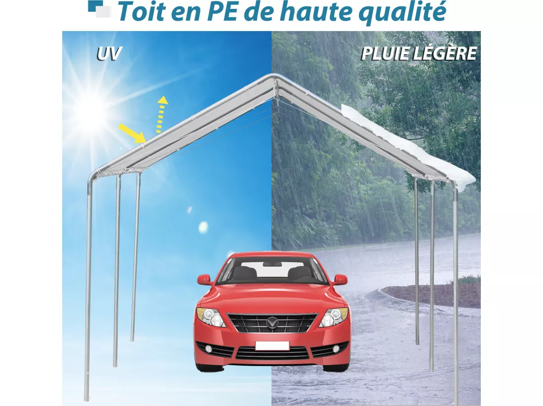 Carport auvent pour voiture 5,95L x 2,90l x 2,60H m acier galvanisé robuste PE haute densité blanc