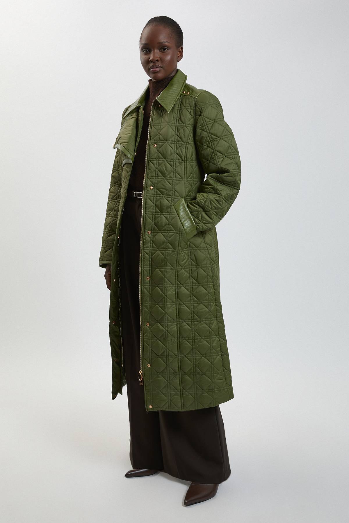 KarenMillen Manteau Matelassé Mi-long Ceinturé À Détails Synthétique