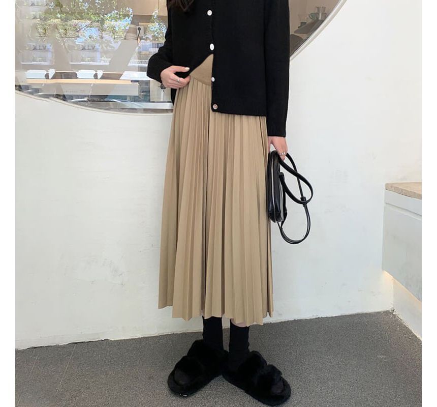 Levsayte - Maternity High Rise Plain Accordion Pleated Midi A-Line Skirt