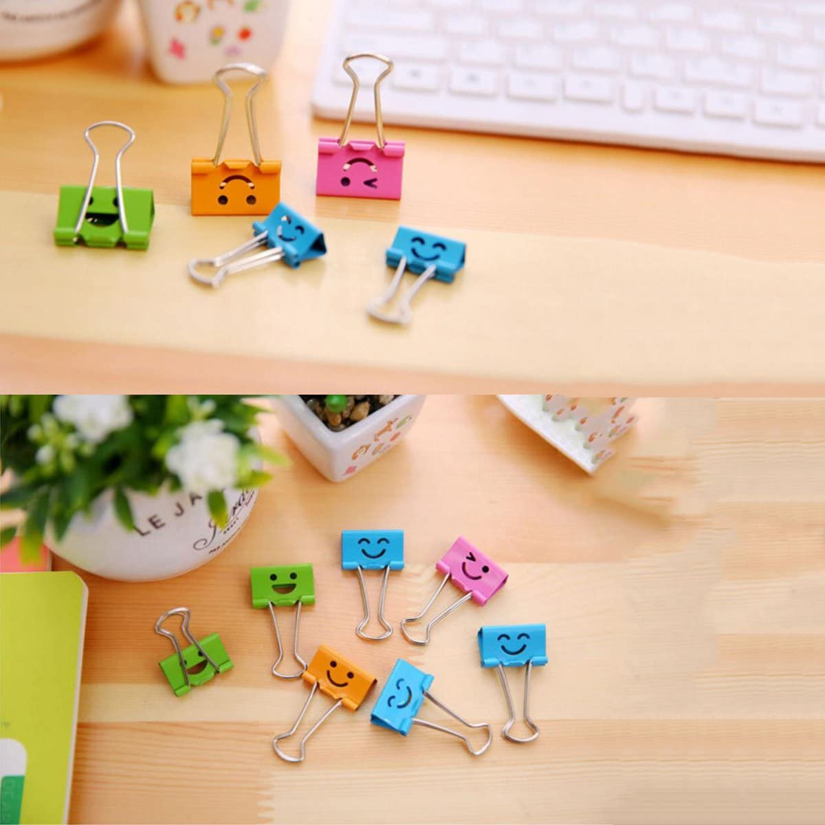 (40er Set) 19mm Foldback Klammern Befestigungsclip Aktenklammern Smiley - Grün / Orange / Pink / Blau