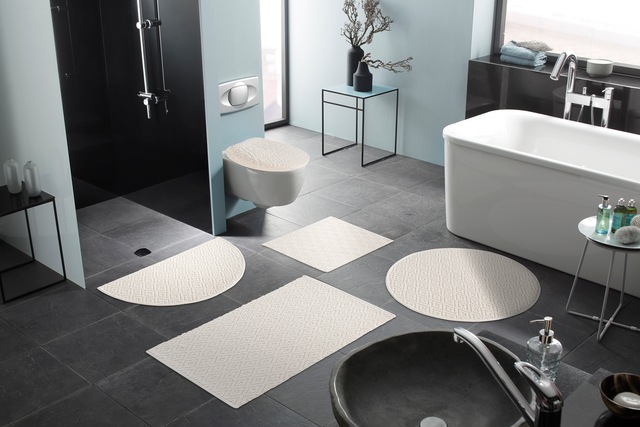 my home Badematte »Numan, Badvorleger, Badezimmer Teppich« Höhe 10 mm fussbodenheizungsgeeignet | strapazierfähig Rauten-Muster, Badteppich, auch als 3 teiliges Set erhältlich