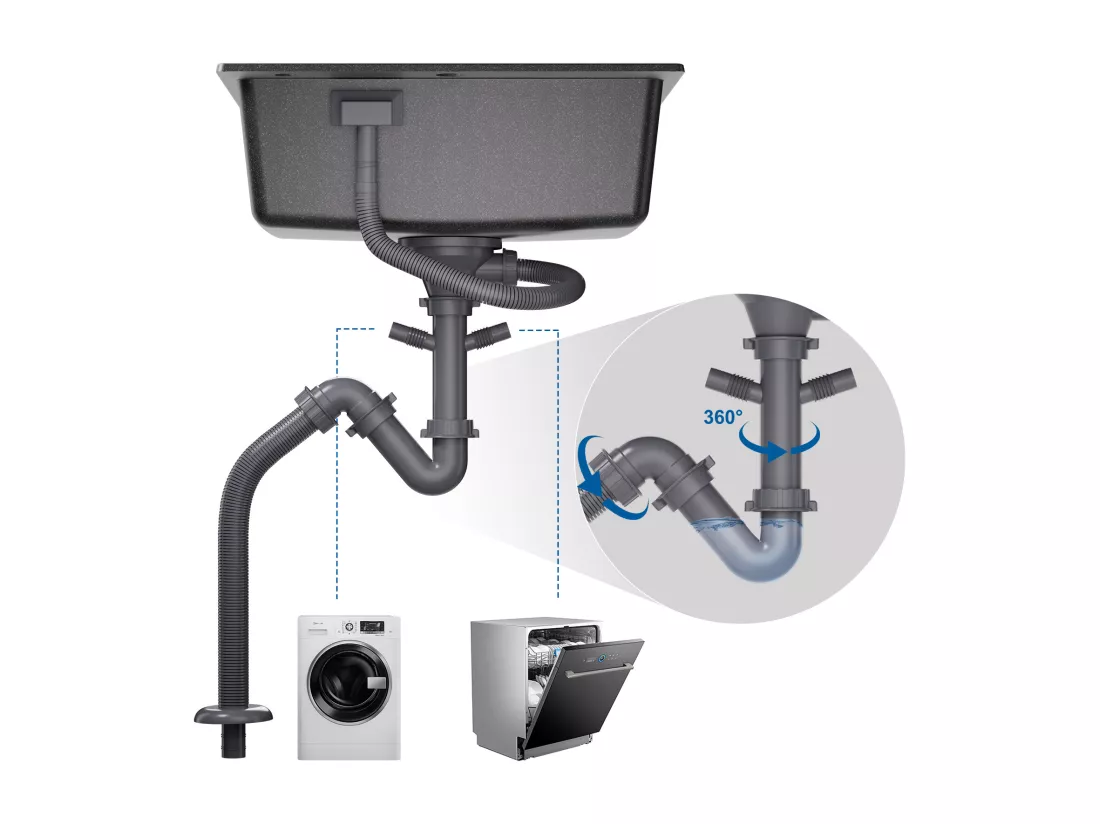 Évier Cuisine 1 Bac,en Granit,55*45*20cm,Kit de Vidage,Évier Cuisine Encastré,Trous de Montage pour Robinet/Distributeur Savon,Noir,EU Modèle