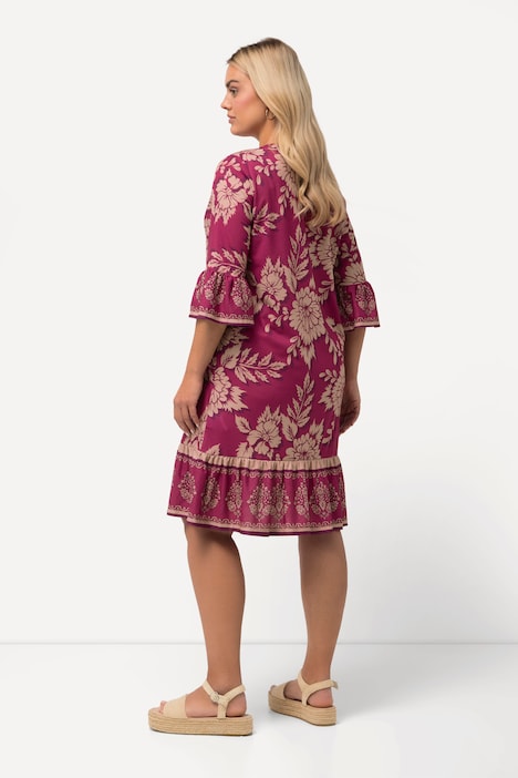 Minikleid, Blüten, A-Linie, V-Ausschnitt, 3/4-Arm