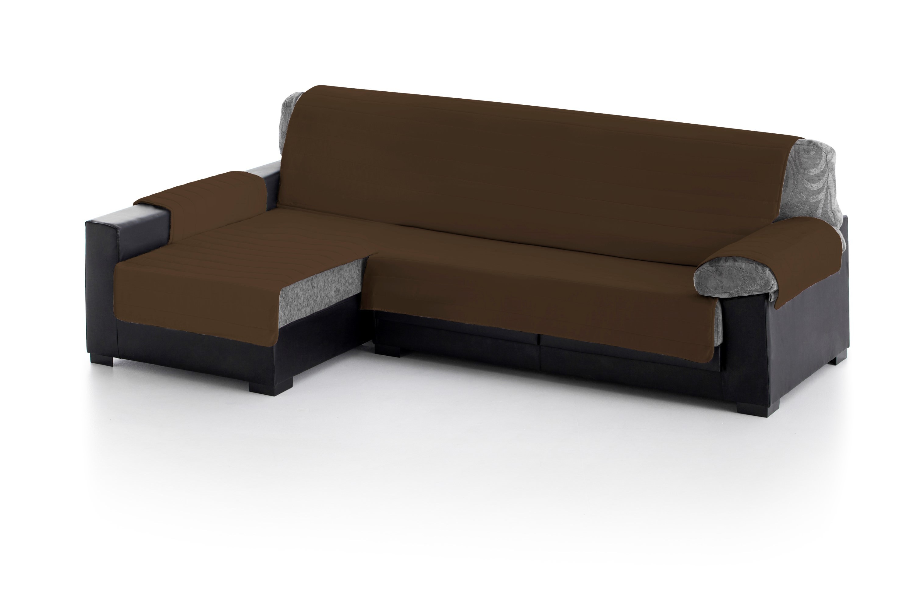 Capa acolchoada para chaise longue esquerda na cor chocolate.