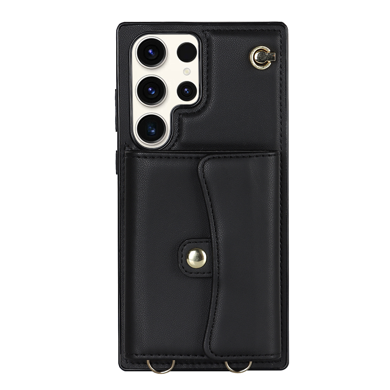 Samsung Galaxy S23 Ultra 5G Necklace Leder Schutz Hülle mit Kartenfach   Handykette (140cm) - Schwarz