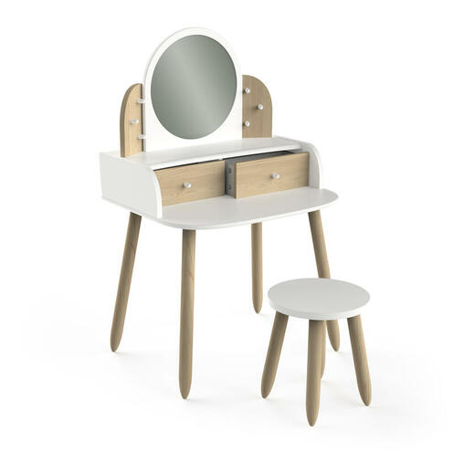 Coiffeuse et Tabouret LILI Blanc Beige - CBA Meubles