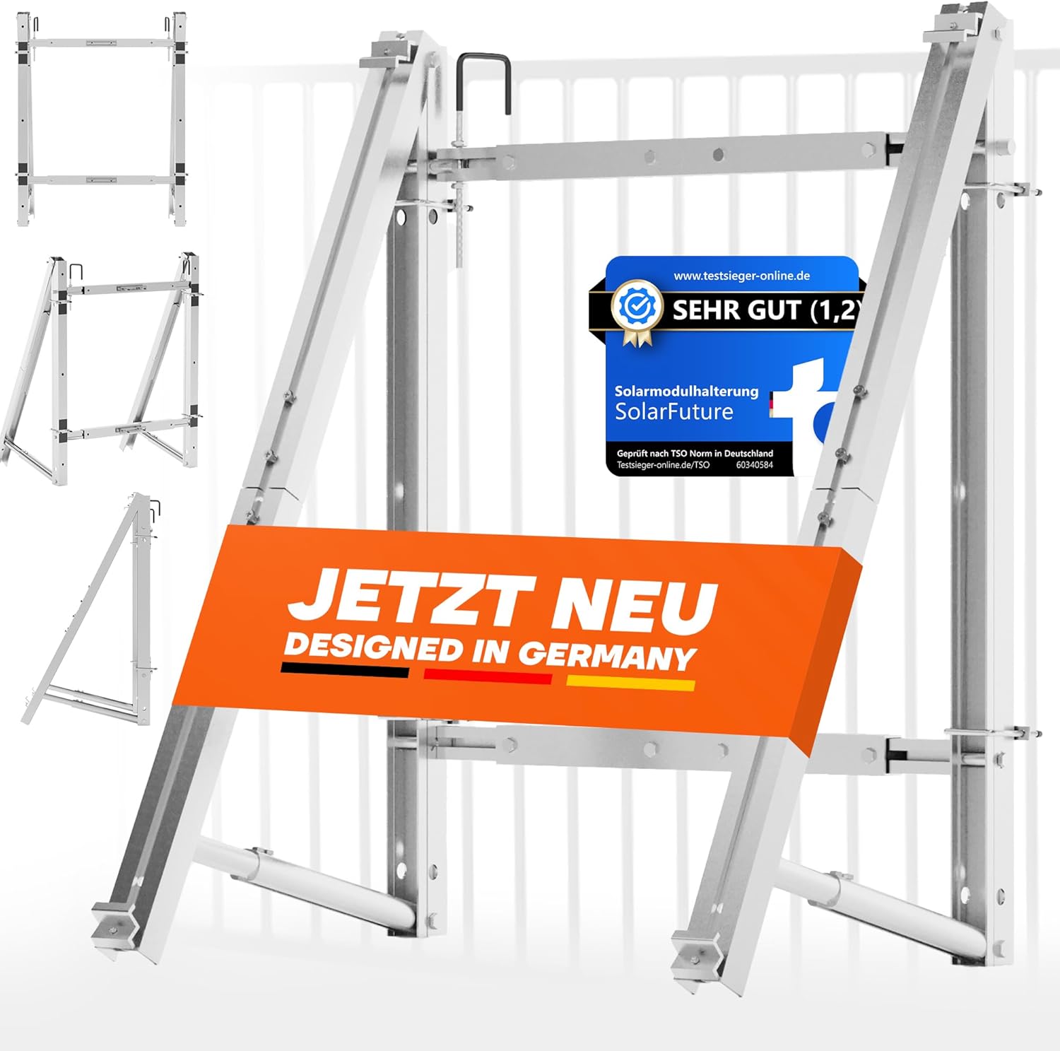 SolarFuture Balkonkraftwerk Halterung Balkon - Flexibel Anpassbar & Sturmsicher | Solarpanel Halterung Solarmodul Halterung Balkonkraftwerk Pv Halterung Photovoltaik Befestigung Balkon Flachdach Wand