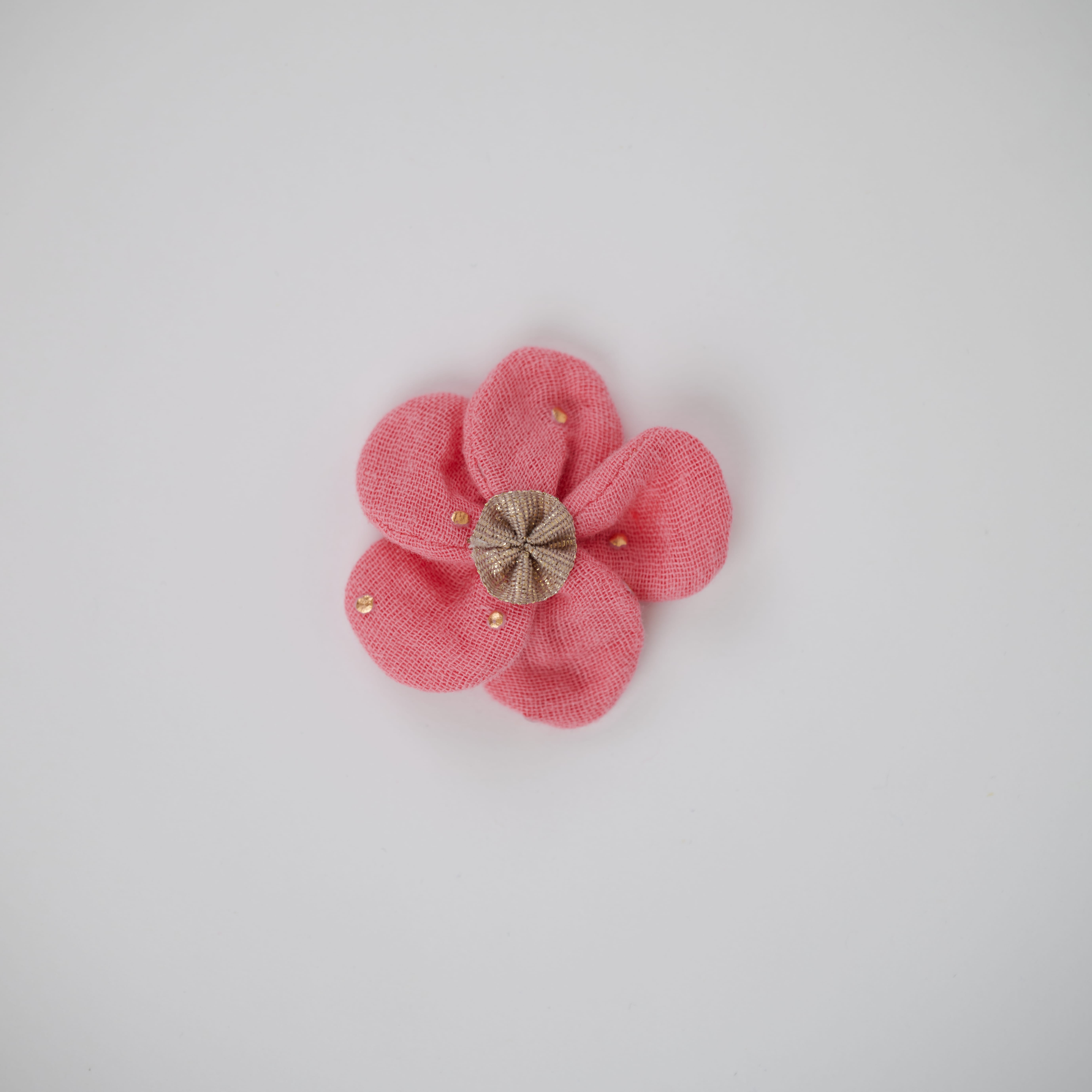 Mini Barrette Pétales De Fleur Gaze Pois Or Rose Sorbet
