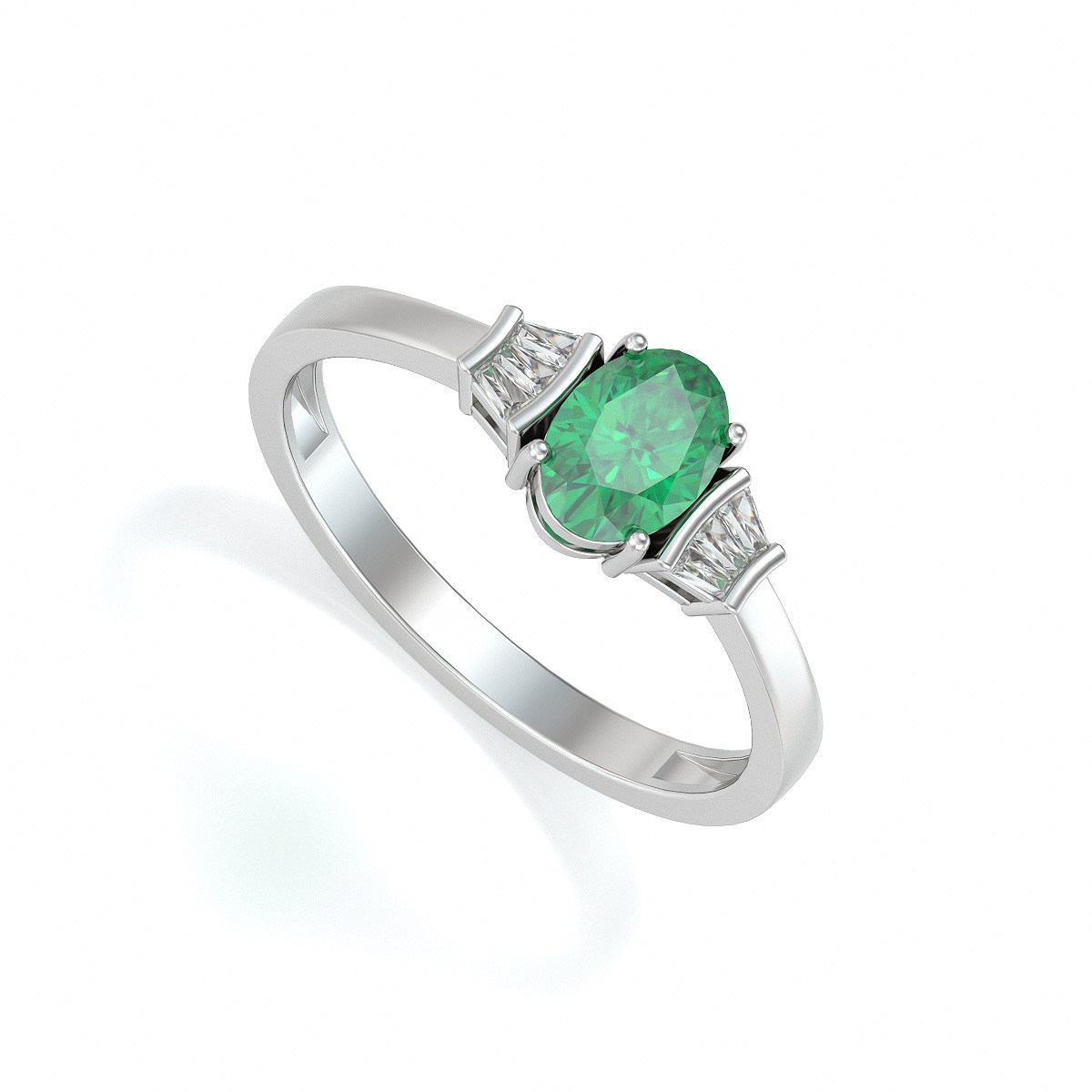 Bague ADEN Or 585 Blanc Emeraude et diamants 1.99grs