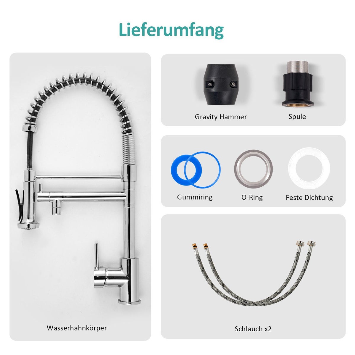 EMKE Keukenkraan – 360° draaibaar, 2 sproeistanden, spiraalveersproeier, spoelbakkraan voor keuken
