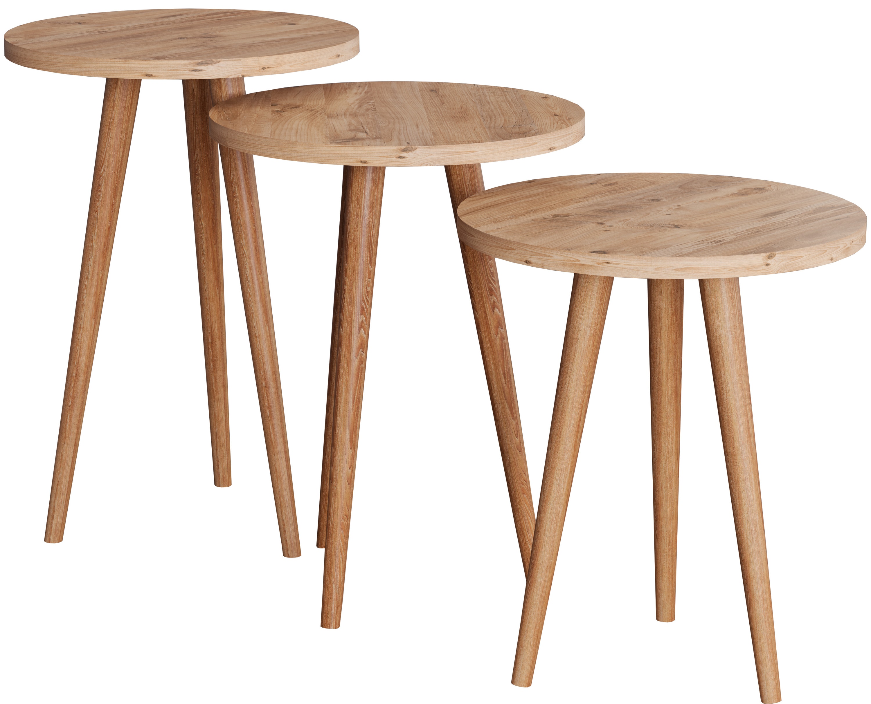 VCM 3 tlg. Set Holz rund Beistelltisch Couchtisch Sofatisch Wohnzimmertisch Barilo