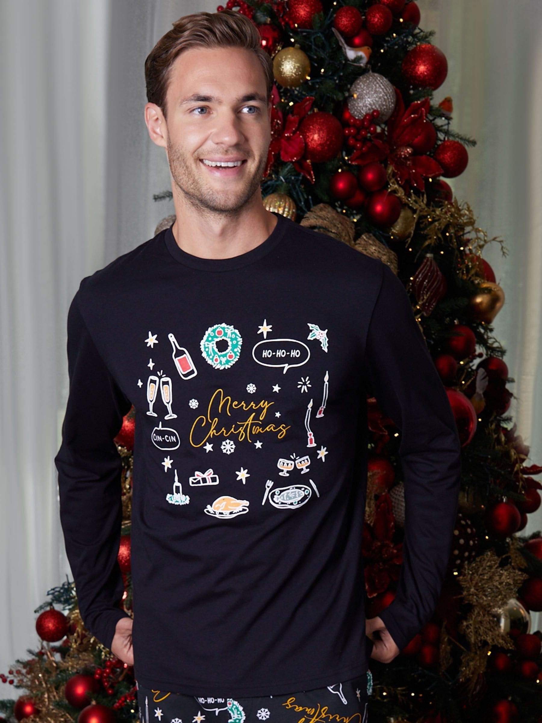 Threadbare Christmas Print Long Pyjamas (2-Piece Set)