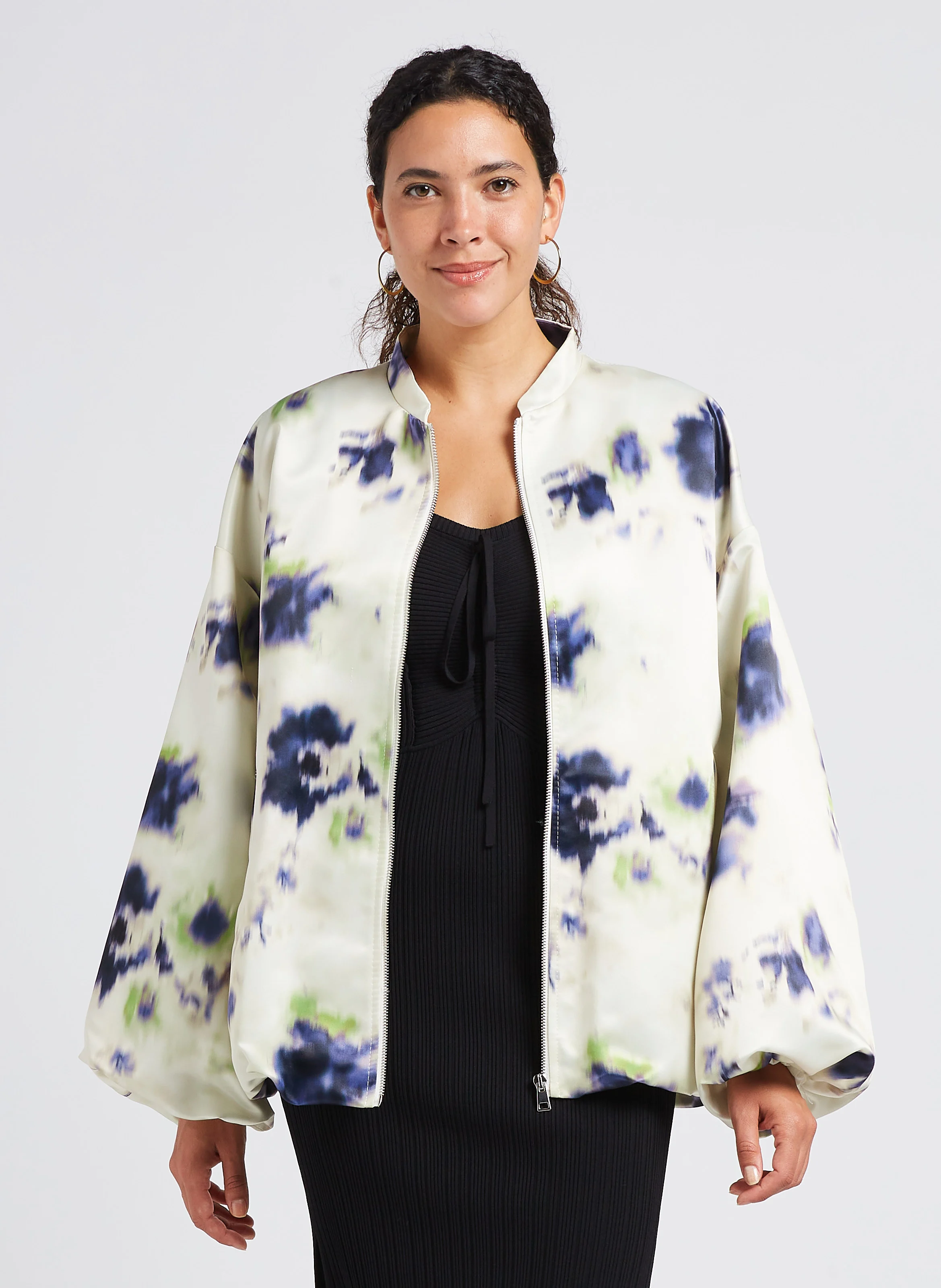 Blouson col rond imprimé| Blanc