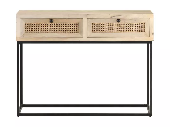 Table console 100x35x76 cm Bois de manguier et canne naturelle