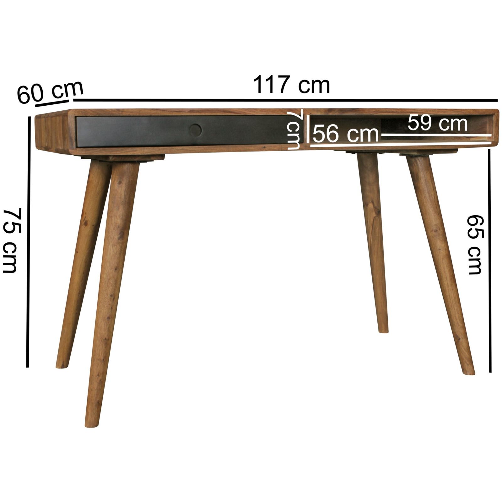 Schreibtisch - Sheesham massiv - schwarz - 117x60 cm