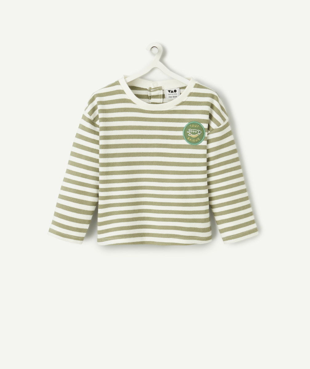 T-SHIRT BÉBÉ GARÇON EN COTON BIO IMPRIMÉ À RAYURES AVEC PATCH TORTUE