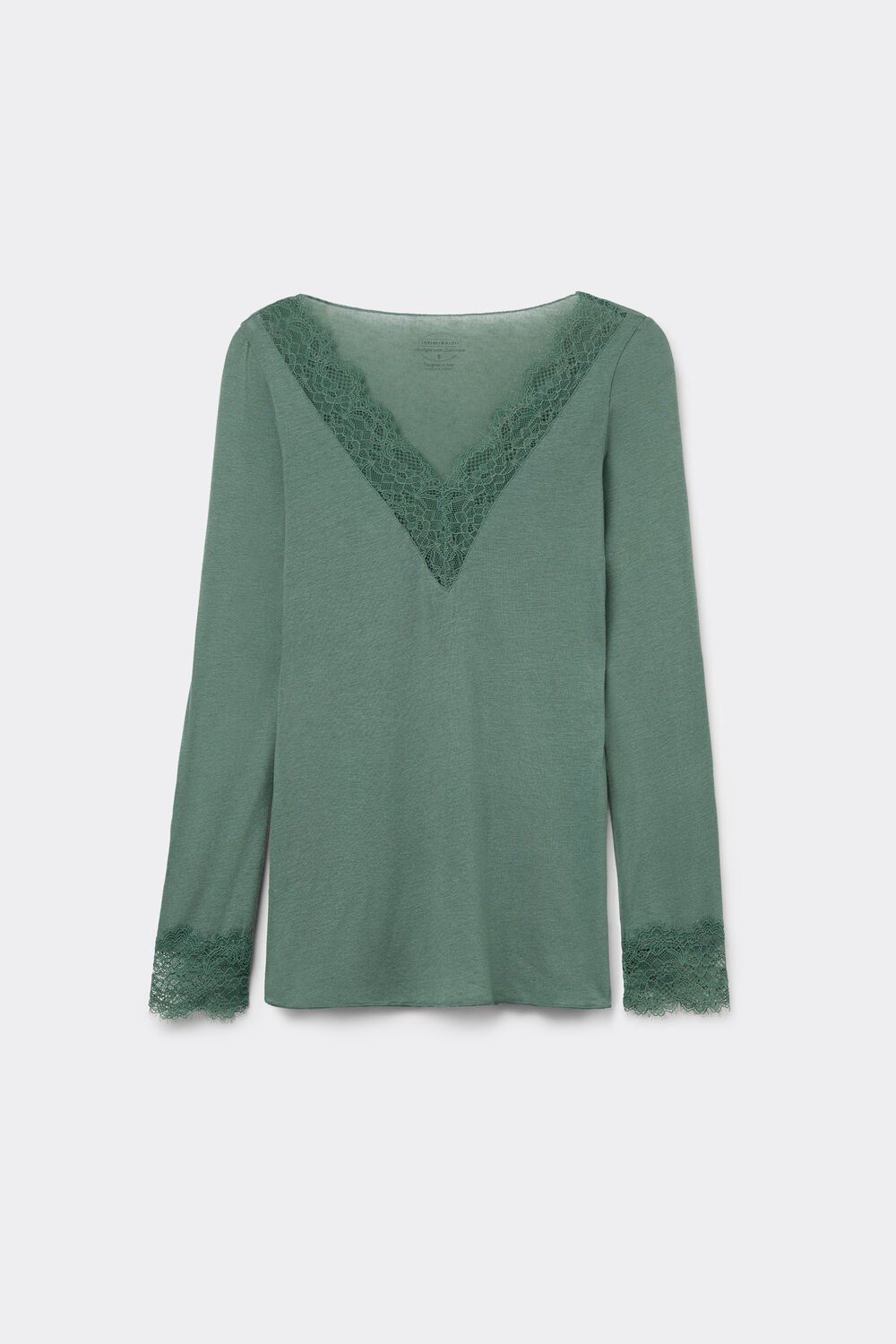 Camisa de manga comprida ultraleve em cashmere com detalhes em renda.