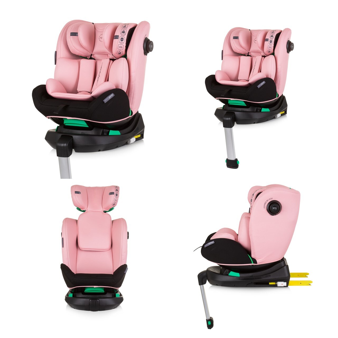 Chipolino Kindersitz i-Size Olympus (40-150cm) ISOFIX 360 Grad drehbar Stützbein rosa