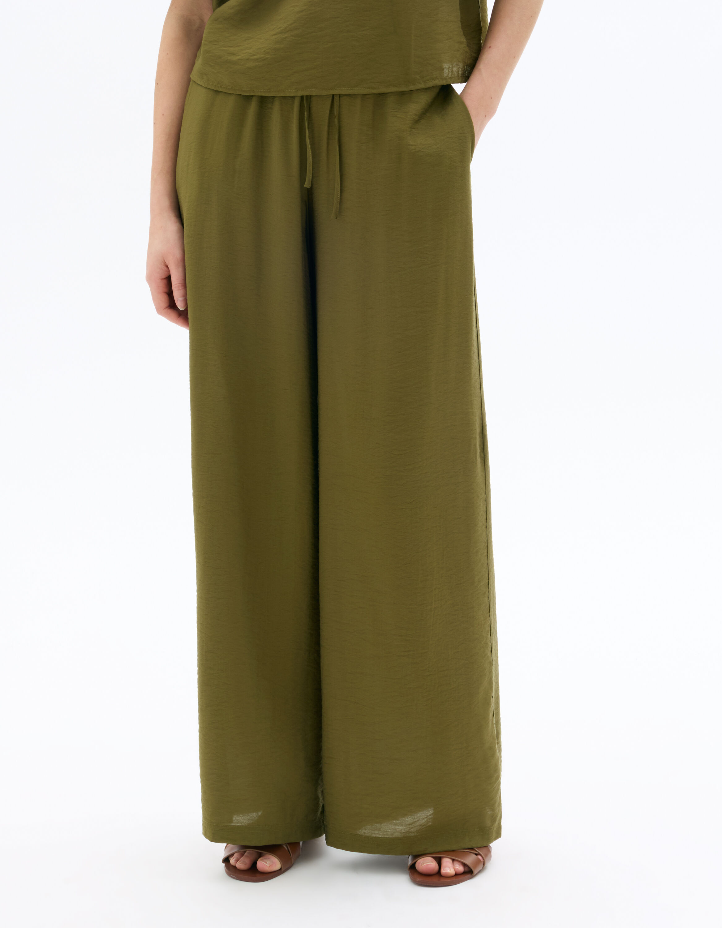 Pantalon fluide large - kaki