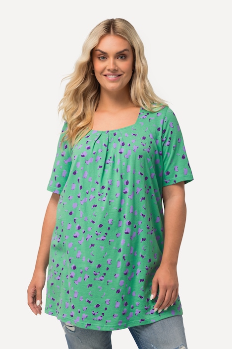 Longshirt, Fleckenmuster, Carree-Ausschnitt, Halbarm