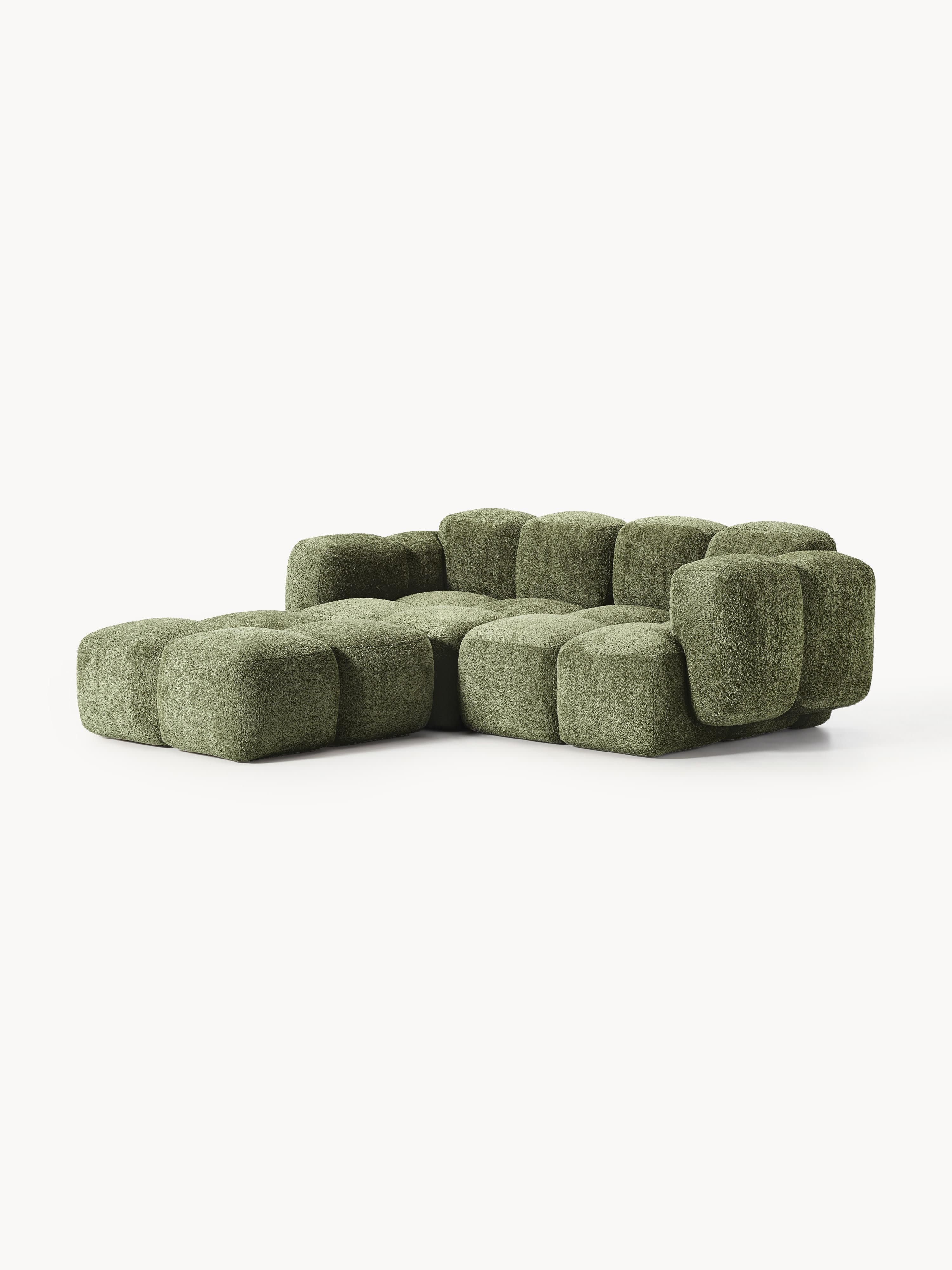 Modulaire bank Tayla (3-zits) van teddy bouclé met poef (links/rechts)