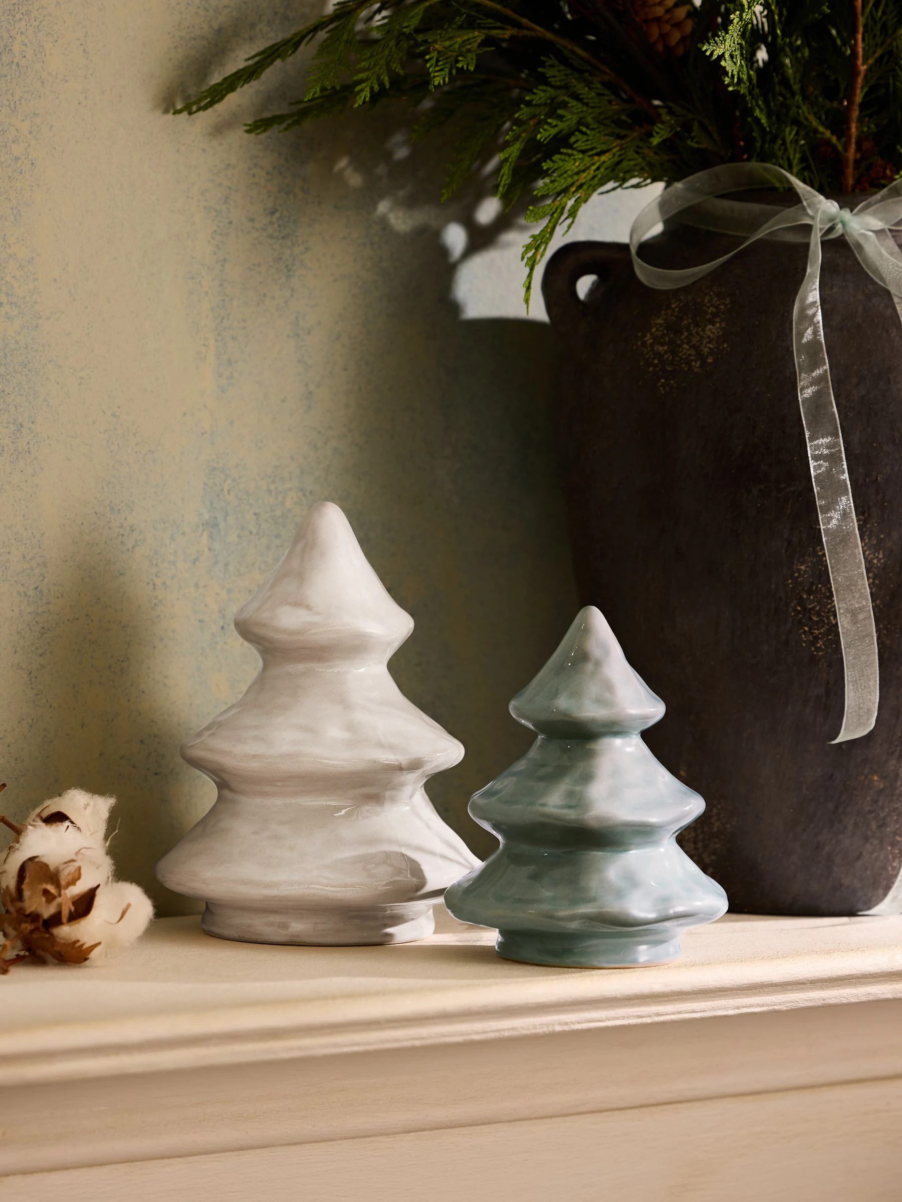 Set of 2 Scandi Ceramic Christmas Tree Ornaments