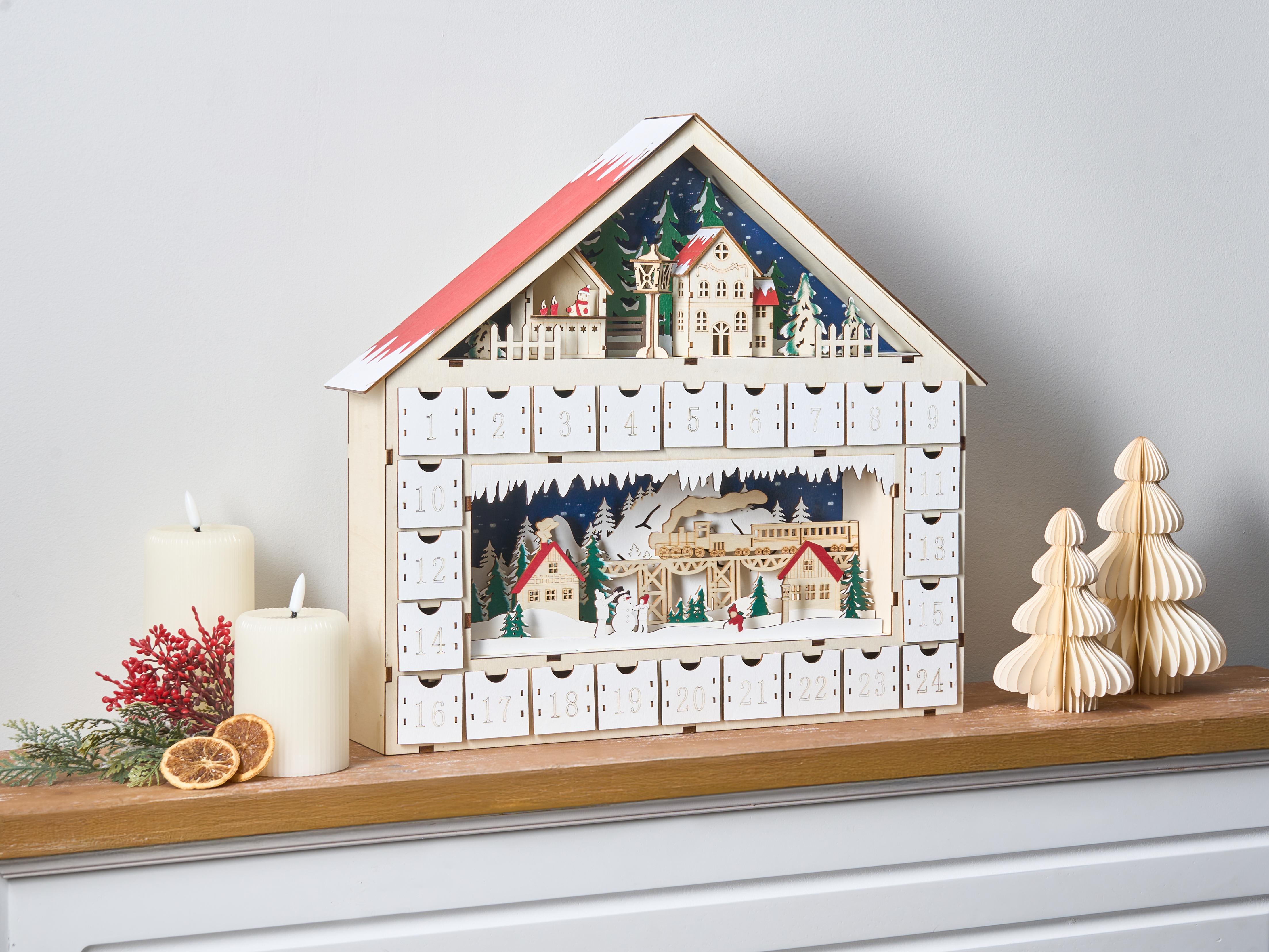 Kerstdecoratie LED NISSER Adventskalender 44 cm Lichtbruin