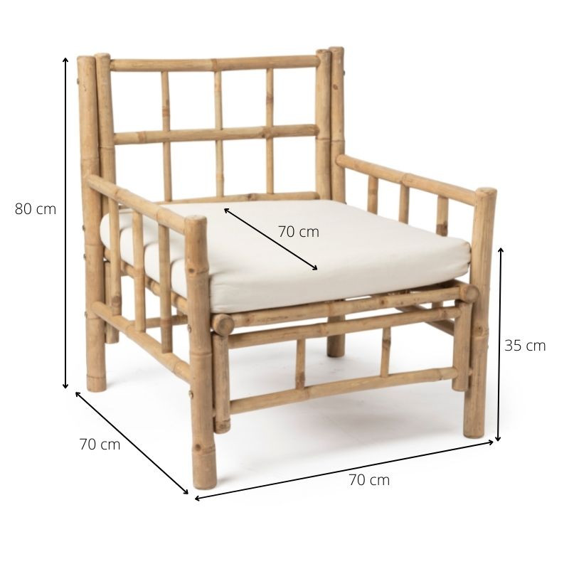 Fauteuil met kussen - bamboe - naturel/wit - 80x70x70 cm