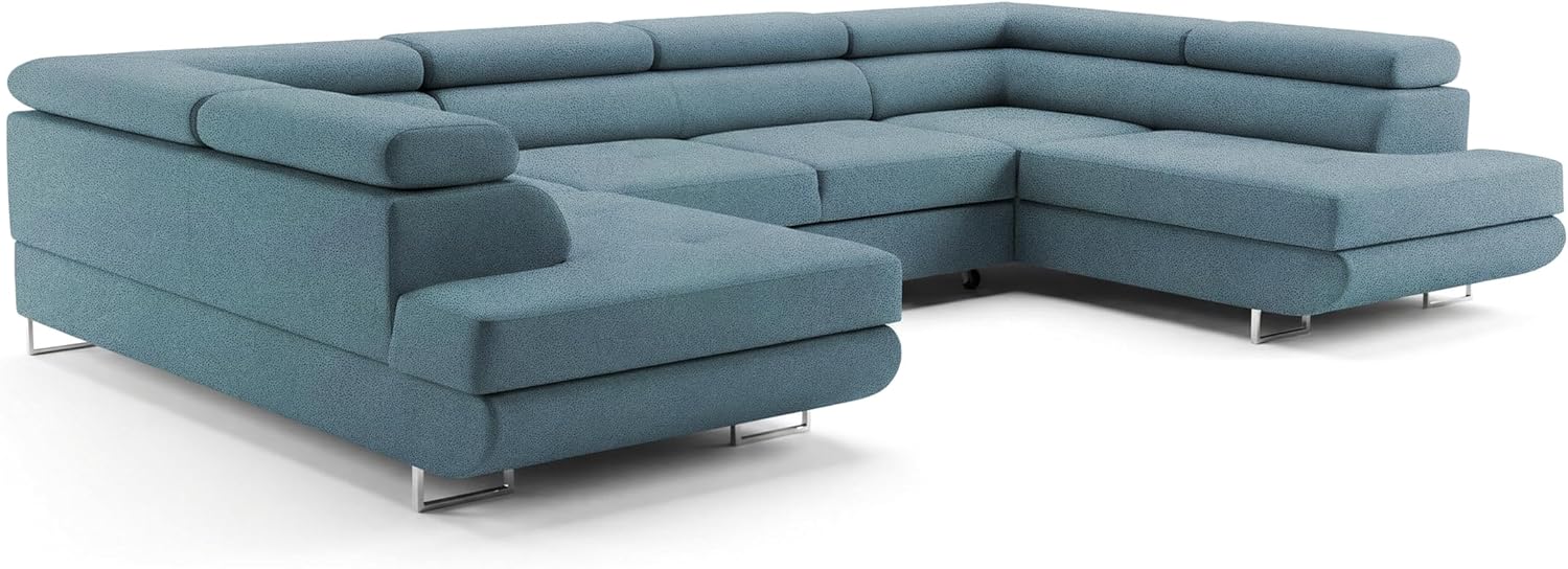 Ecksofa mit Schlaffunktion Big PASTI U-Form, Sofa Couch mit Bettkasten, 3-Sitzer Eckcouch, Schlafsofa für Wohnzimmer, Big Sofa Couch mit Schlaffunktion (Pet Friendly Edition Petrolblau)