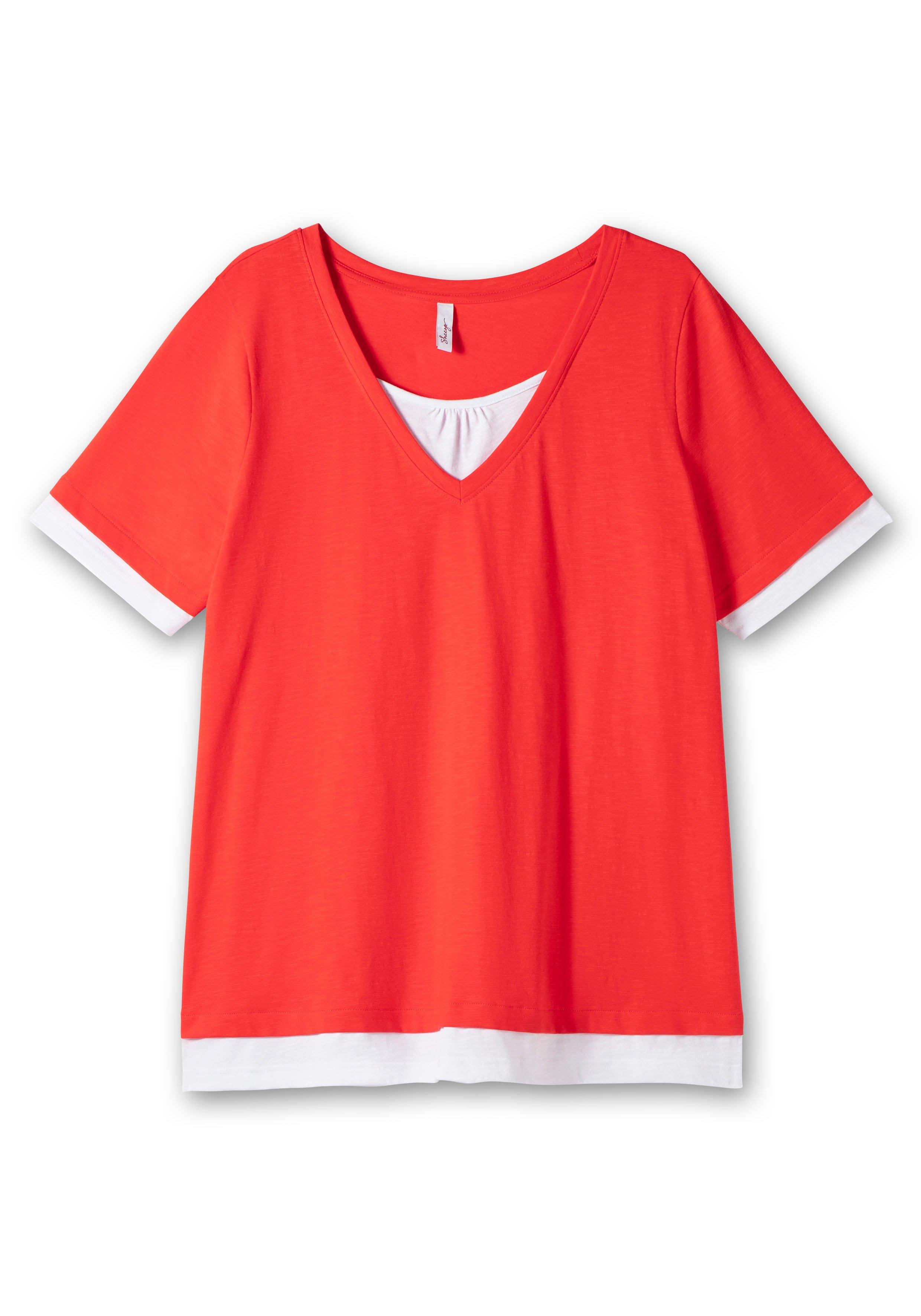 Jerseyshirt in 2-in-1-Optik, mit V-Ausschnitt